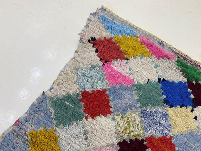 Boucherouite Moroccan Rug Runner 4x9, Colorful Vintage Runner.