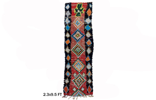 Tapis de couloir marocain étroit 2x10, tapis de couloir berbère vintage en laine.