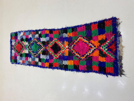 Moroccan Boucherouite Rug 3x8, Berber Vintage Runner.