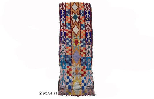 Boucherouite Moroccan Rug Runner 3x7, Vintage Colorful Runner.