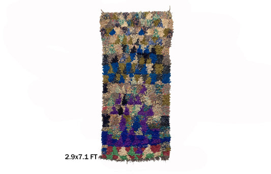 Boucherouite Vintage Moroccan Runner Rug 3x7.