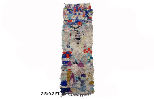 Artistic Moroccan Boucherouite Rug 3x9, Boho Vintage Runner.