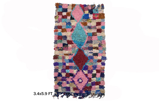 Boucherouite Moroccan Runner 3x6, Vintage Berber Rug.
