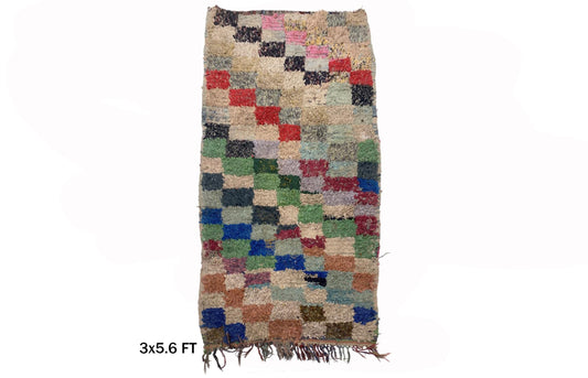 Boucherouite Moroccan Runner Rug 3x6, Unique Vintage Berber Rug.