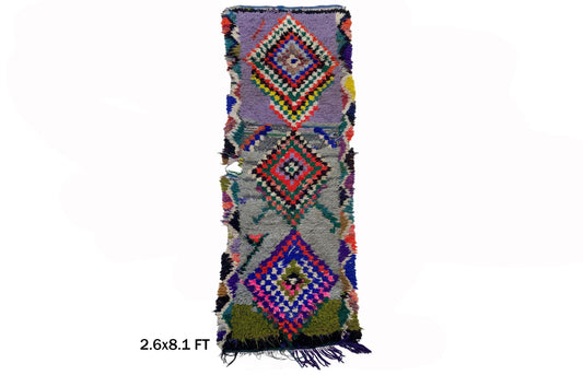 Colorful Moroccan Runner Rug, 3x8 Vintage Boho Decor.