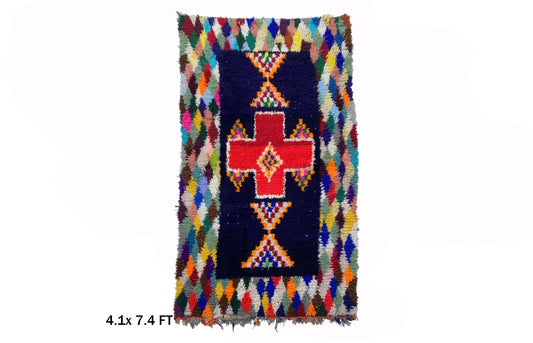 Colorful Moroccan Rug, 4x7 Vintage Unique Area Rug.
