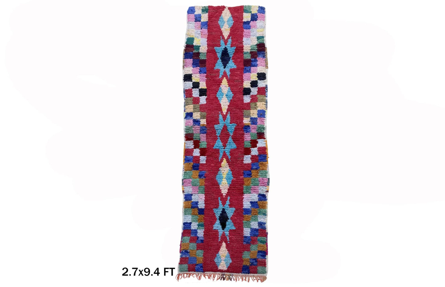 3x9 Moroccan Wool Runner Rug, Vintage Home Decor.