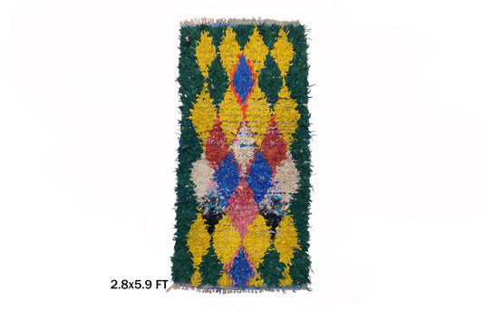 Moroccan Runner Rug 3x6, Diamond Boucherouite Runner.