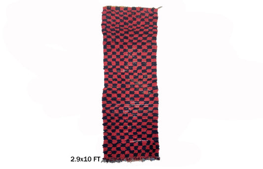 Moroccan Vintage Checkered Runner Rug 3x10.