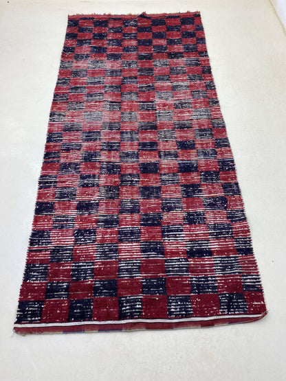 Moroccan Colorful Area Rug, Checkered Faded 5x10 Rug.