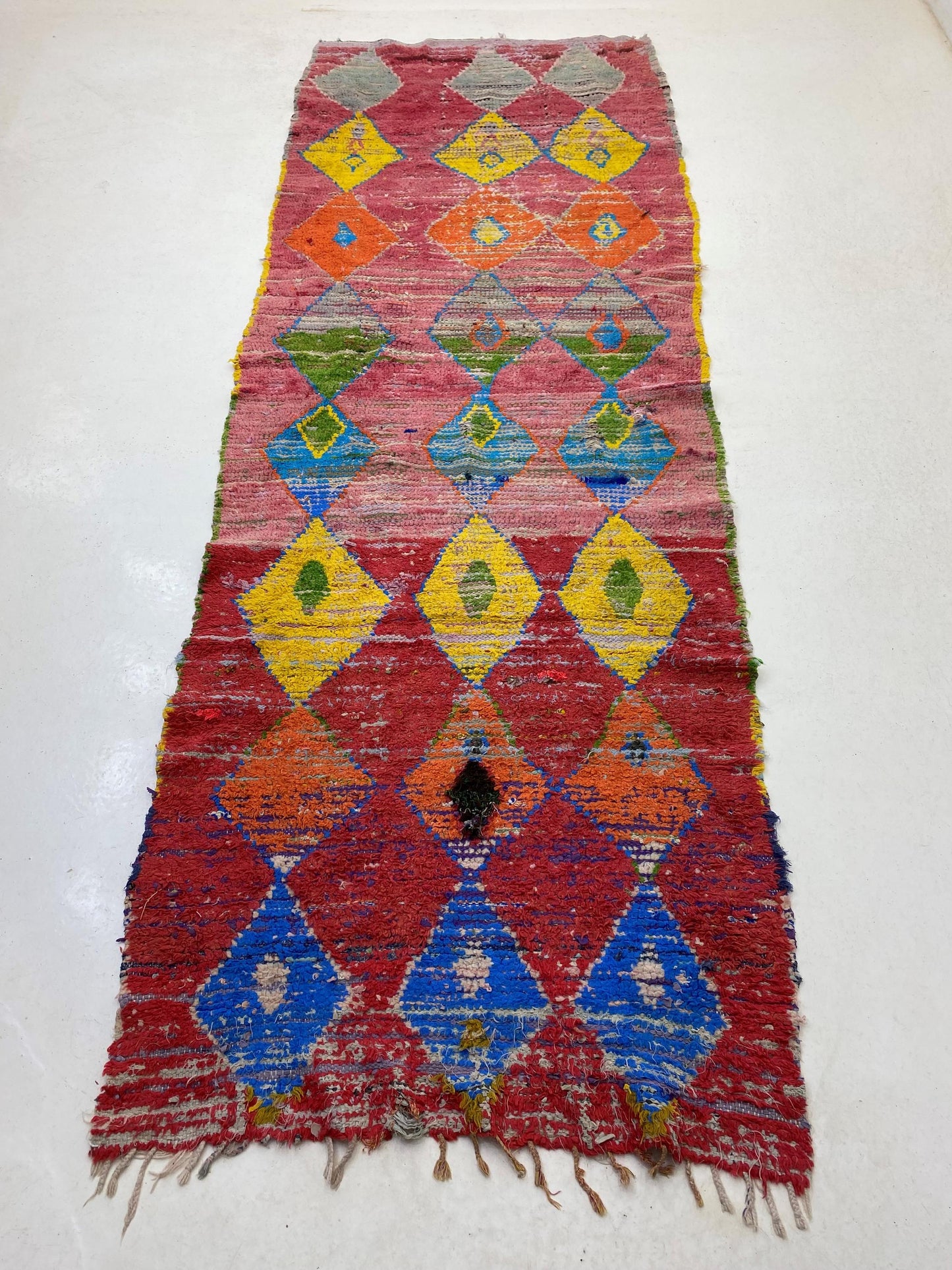 Hallway Moroccan 4x11 Rug Runner, Diamond Colorful Runner Rug.
