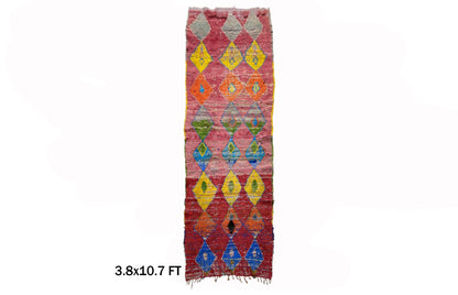 Hallway Moroccan 4x11 Rug Runner, Diamond Colorful Runner Rug.