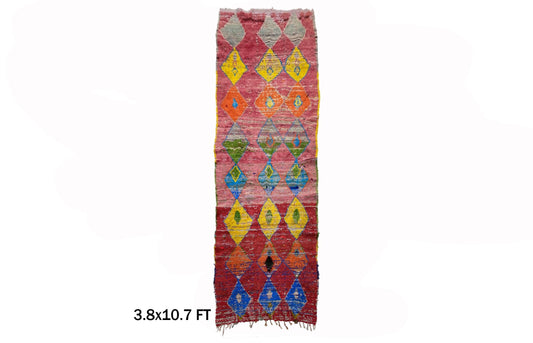 Hallway Moroccan 4x11 Rug Runner, Diamond Colorful Runner Rug.