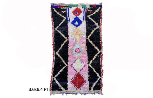 4x6 vintage Moroccan rug, Colorful diamond Area Rug.