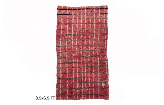 Red Moroccan Area 4x7 Rug, Classic grid pattern Rug.