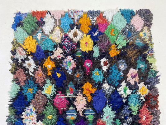 Moroccan Boucherouite 7x3 Runner: Diamond Vintage Runner Rug.