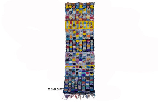 Long Geometric Moroccan 2x8.5 Runner, Vintage Colorful Rug Runner.