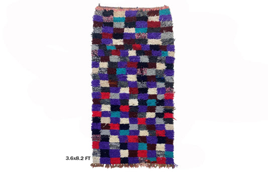 Moroccan Checkered 4x8 Rug, Colorful Vintage Area Rug.