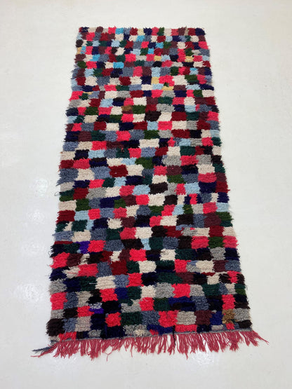 Colorful Moroccan 3x7 Runner Rug, Unique Checkered Design.