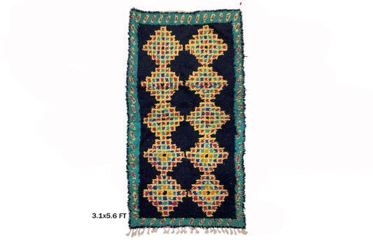 Vintage 3x6 Moroccan Rug, Boho Chic Diamond Design.