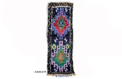 3.5x9 Long Moroccan Runner, Berber Colorful Rug Runner.