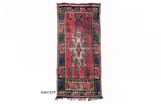 Vintage 3.5x7 Runner: Moroccan Geometric Rug Runner.