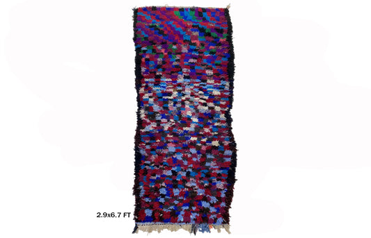 Moroccan Checkered Runner 3x7, Narrow Vintage Rug Runner.