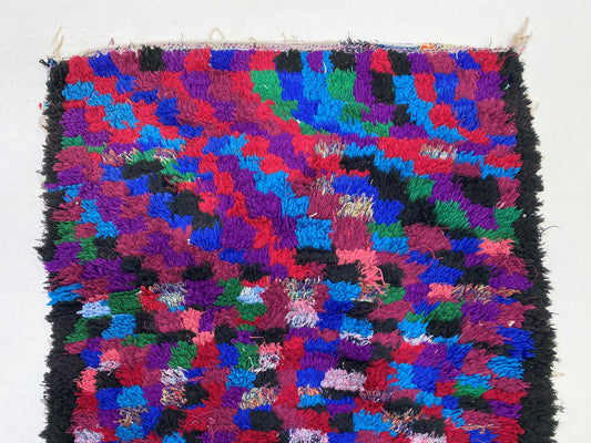 Moroccan Checkered Runner 3x7, Narrow Vintage Rug Runner.