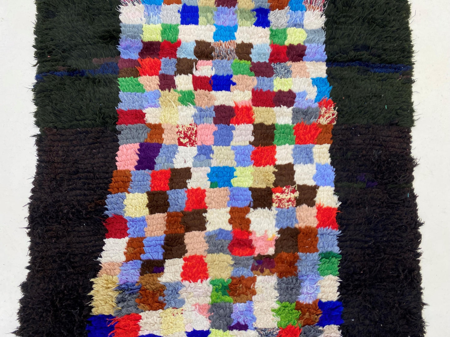 Small Moroccan 3x6 Rug: Colorful Checkered Pattern Rug.