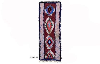Unique Moroccan 3x7 Rug Runner, Diamond Vintage Runner.