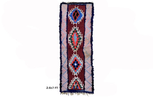Unique Moroccan 3x7 Rug Runner, Diamond Vintage Runner.