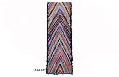 Moroccan 3x9.5 Checkered Rug Runner, Colorful Vintage Style.