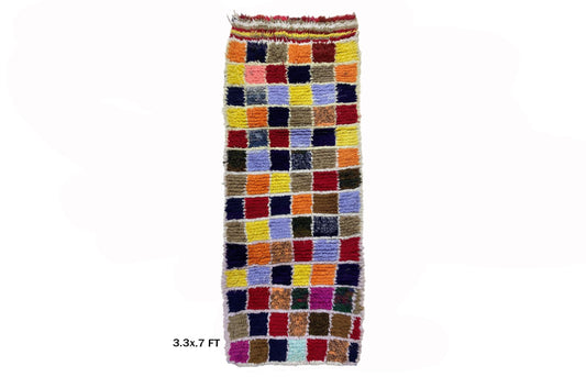 Vibrant Moroccan 3x7 Runner Rug, Colorful Checkered Rug.