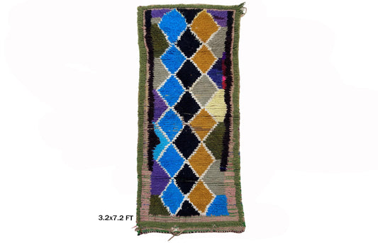 Exquisite Moroccan Runner 3x7, Colorful Vintage Diamond Rug Runner.