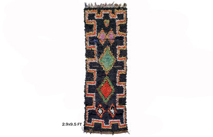 Moroccan 3x9.5 Runner, Vintage Colorful Rug Runner.