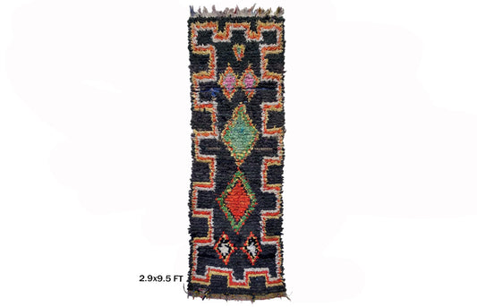 Moroccan 3x9.5 Runner, Vintage Colorful Rug Runner.