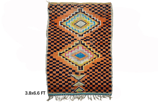 Moroccan Vintage Checkered Rug 4x7.