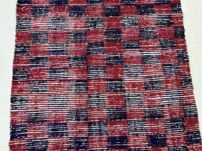 Moroccan Colorful Area Rug, Checkered Faded 5x10 Rug.