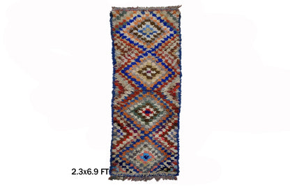 2x7 Moroccan Colorful Runner Rug, Vintage Colorful Rug Runner.