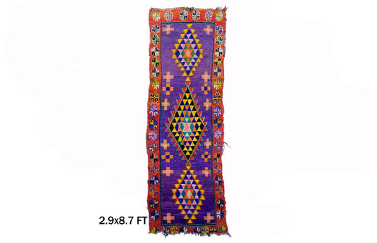 Moroccan Colorful 3x9 Runner, Vintage Berber Rug Runner.