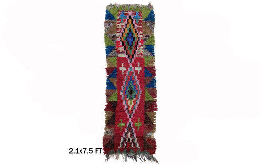 Moroccan Vintage 2x7.5 Rug Runner, Unique Home Decor.