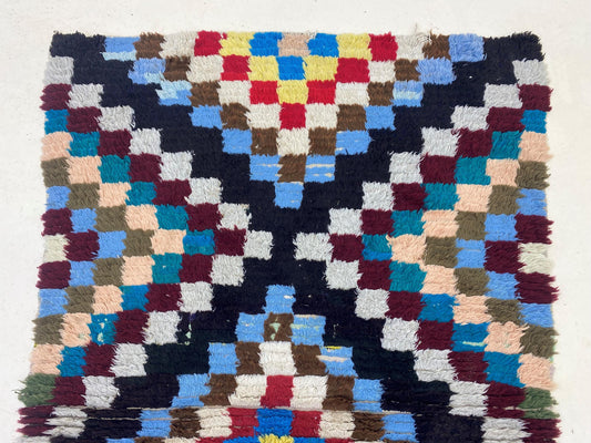 Narrow 3x10 Checkered Runner, Moroccan Colorful Runner Rug.