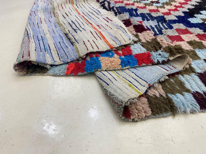 Narrow 3x10 Checkered Runner, Moroccan Colorful Runner Rug.
