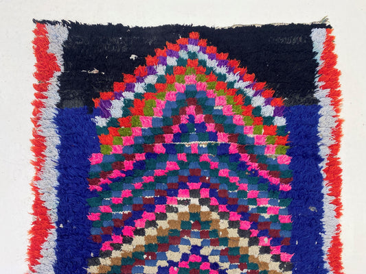 Moroccan 3x6 Rug: Checkered Vintage Wool Rug.