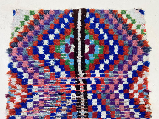 Moroccan 3x7 Runner Rug, Colorful Checkered Rug Runner.