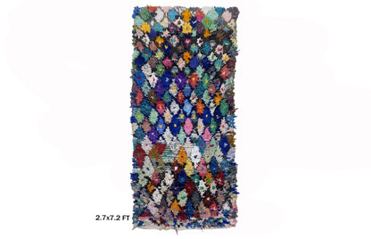 Moroccan Boucherouite 7x3 Runner: Diamond Vintage Runner Rug.