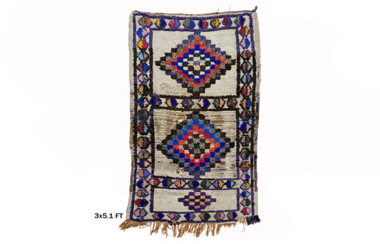 Small Diamond 3x5 Rug, Moroccan Vintage Area Rug.