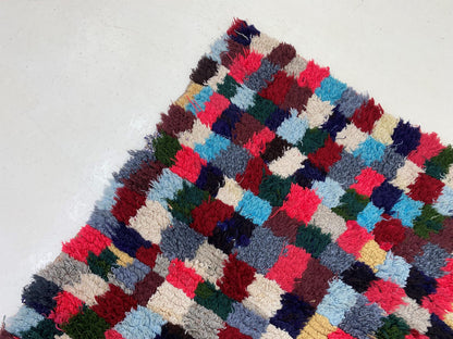 Colorful Moroccan 3x7 Runner Rug, Unique Checkered Design.