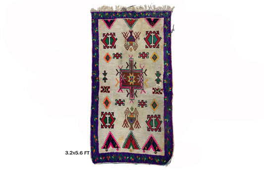 Bohemian 3x6 Moroccan Rug, Unique Geometric Wool Decor.