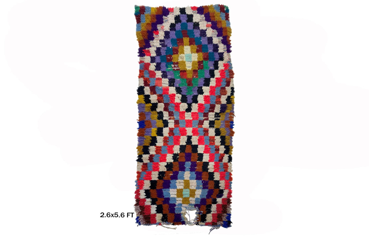 Checkered Moroccan 3x6 Runner, Diamond Colorful Rug Runner.
